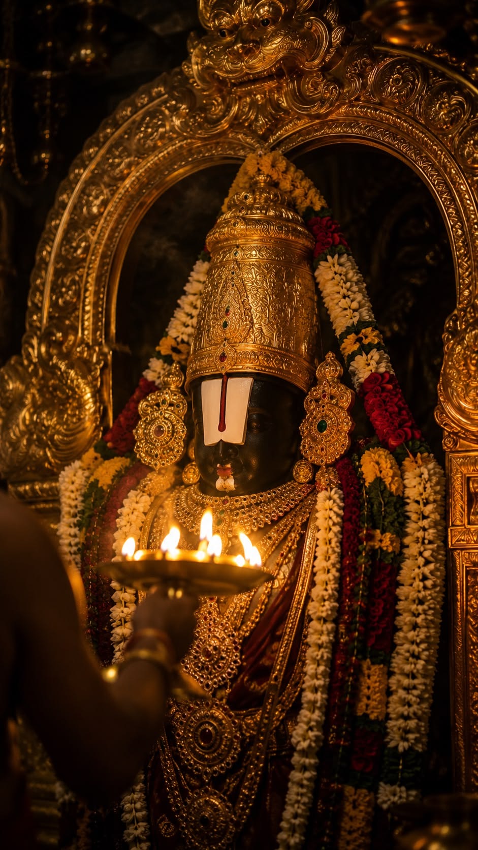 Tirumala darshan — deity adorned for worship
